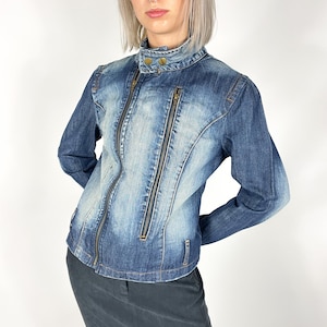 Locking In Stretch Moto Denim Jacket - Vintage Wash