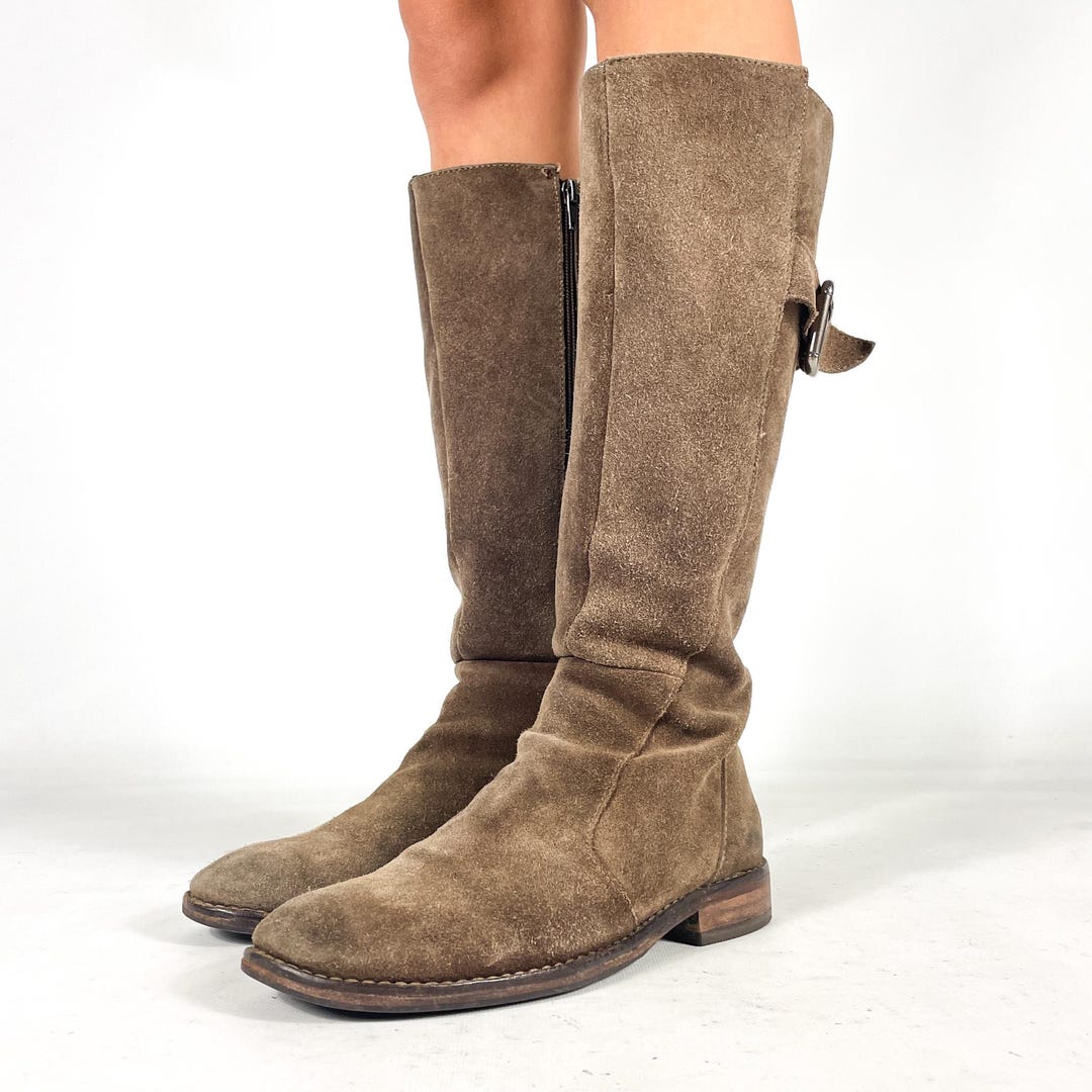 Vintage Brown Suede Knee High Boots Women Retro Y2K Riding Style ...