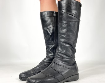 Pikolinos Black Genuine Soft Leather Knee High Y2K Biker Flat Heel Boots, EU 37 / UK 4 / US 6