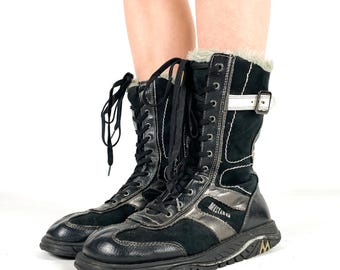 Mustang Winter Boots for Women – Warm Lined Real Leather Lace-Up Boots – Black Mid-Calf Snow Boots – Size EU 37.5 / UK 4.5 / US 6.5