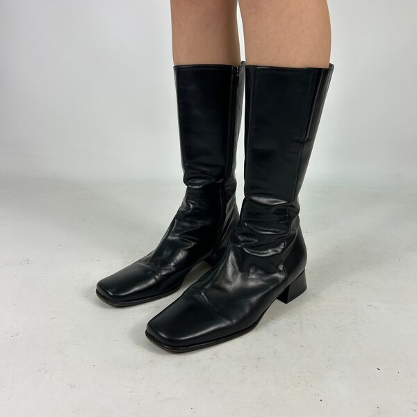 Black Mid-calf Genuine Leather Preloved Boots