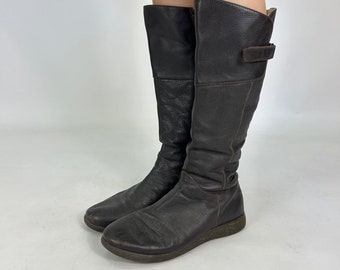 Dunkelbraune Biker-Preloved-Stiefel aus echtem Leder