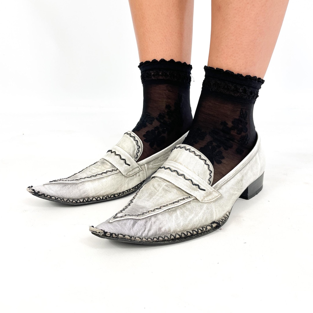 靴 y2k pointed toe opium leather shoes y2k pointed toe opium leather shoes（Y2K Leather Pointy