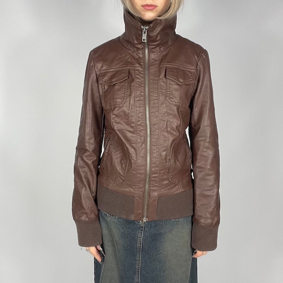 Brown Faux Leather Zip-up Jacket Y2K Style – XS - Etsy
