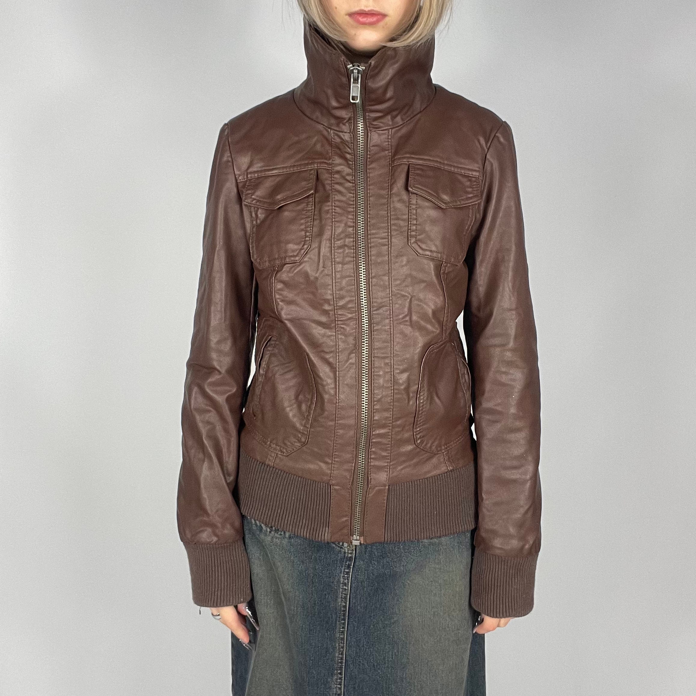 Brown Faux Leather Zip-up Jacket Y2K Style – XS - Etsy
