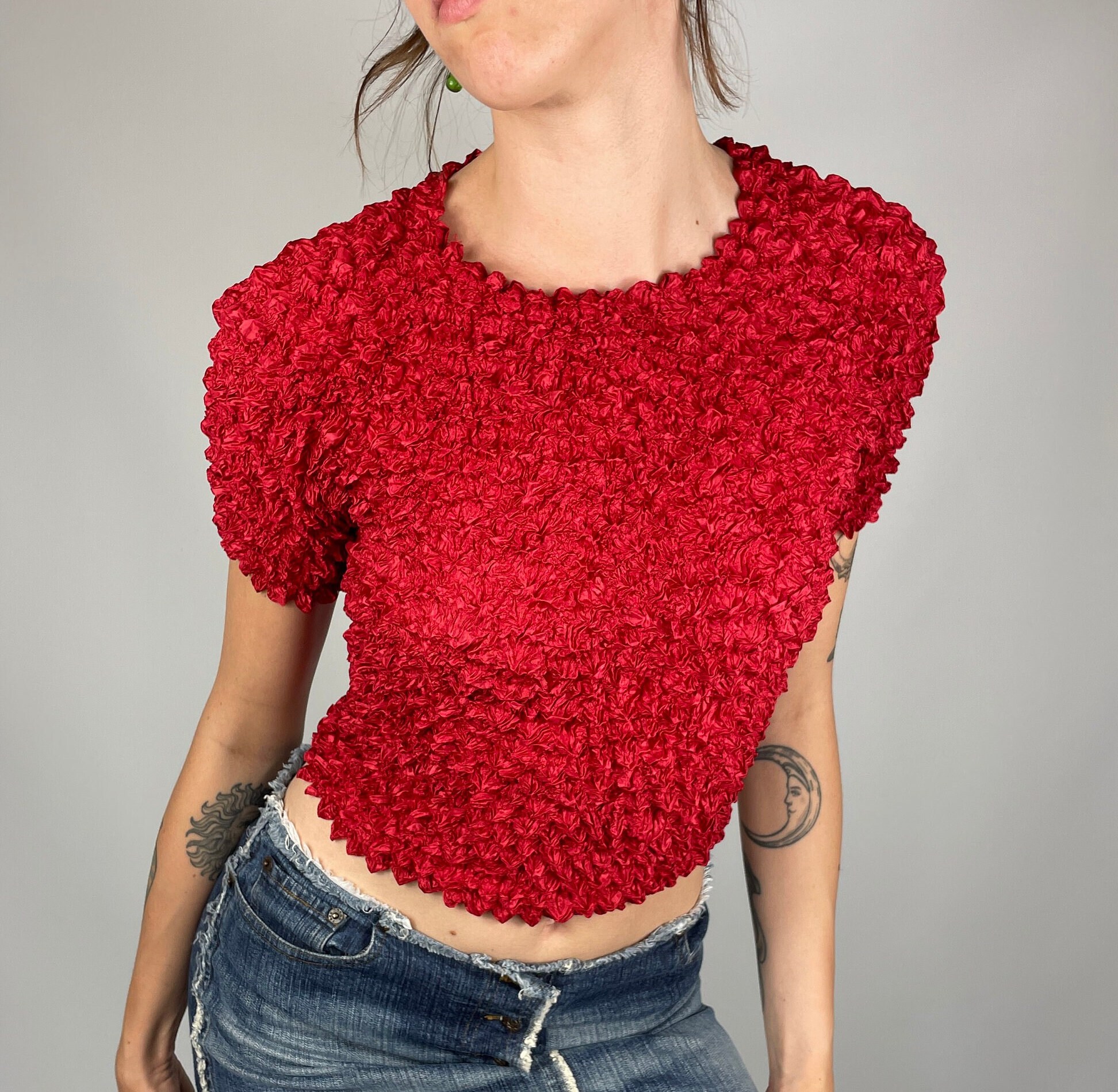 Red Textured Top Spiky Blouse Y2K - Etsy