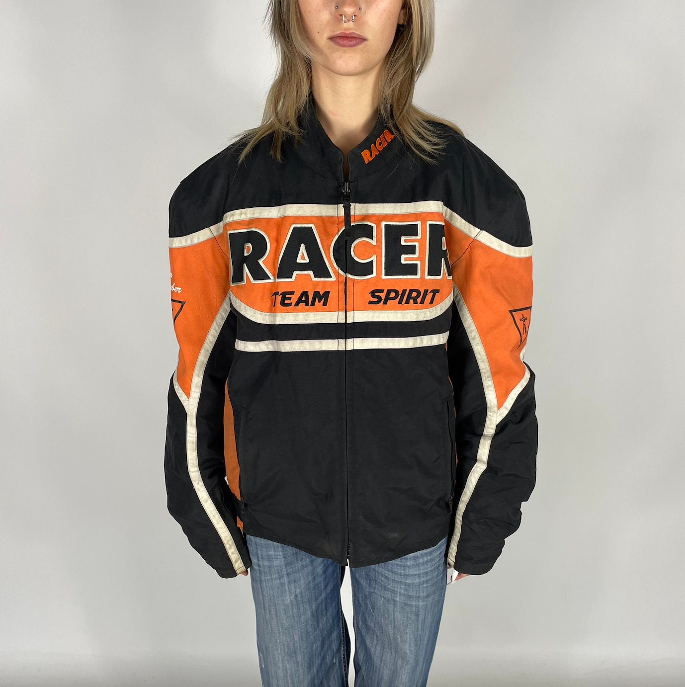 Orange Black Moto Racer Oversize Preloved Jacket Etsy Ireland