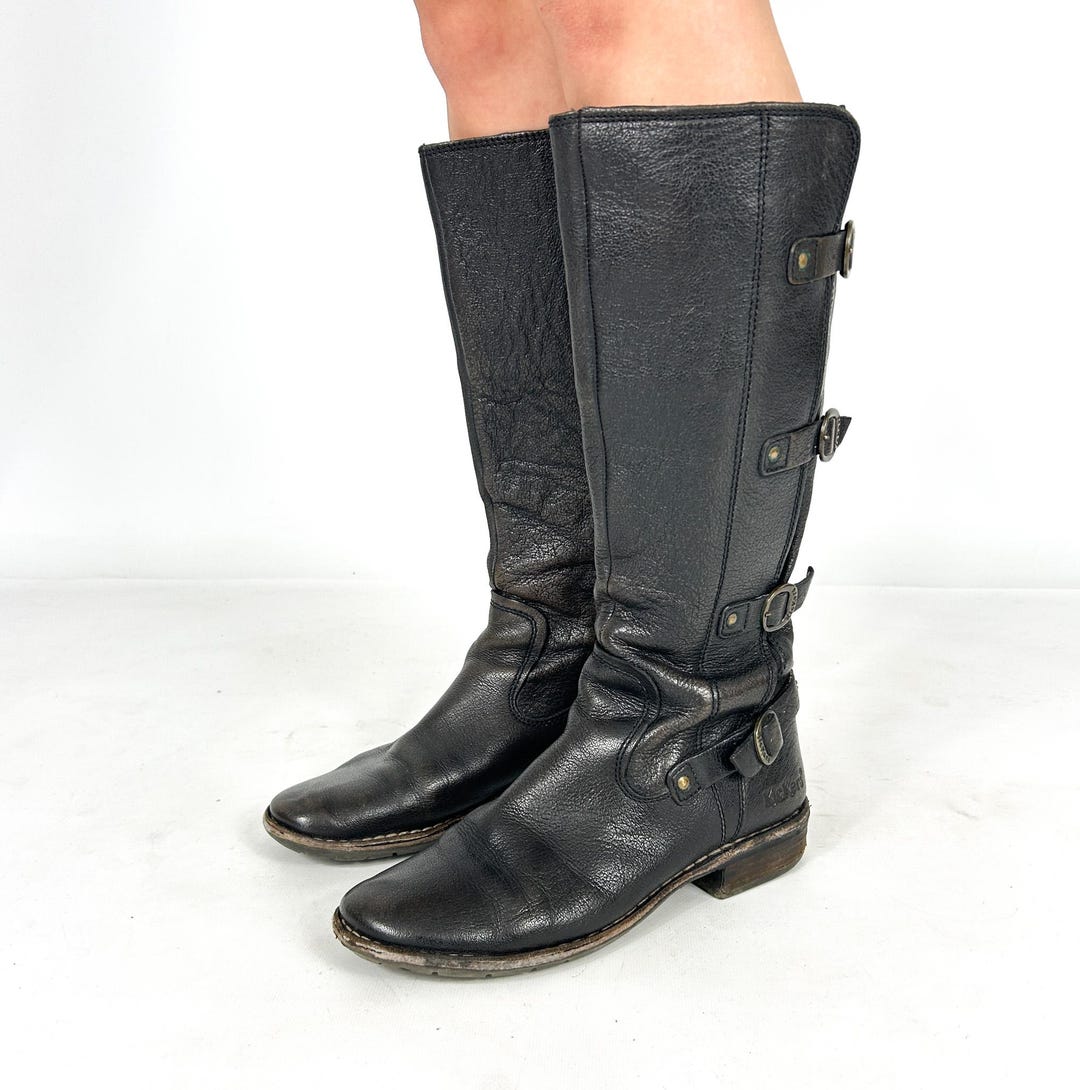 Dark Brown Knee High Kickers Boots With Side Buckles