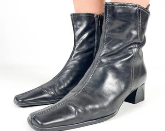 Black Faux Leather Ankle Square Toe Buckle Detail 90s Y2K  display picture 2