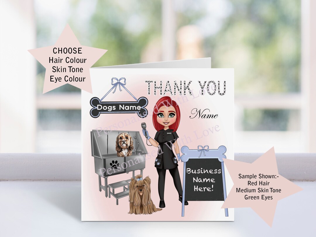 View of Dog Groomers Card, Thank You to Dog Groomer, Personalised Pet Groomer ...