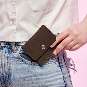 Mini billetera de cuero, Billetera de cuero con clip, Billetera pequeña de cuero para mujer, Billetera de cuero con bolsillo, Billetera pequeña con monograma, Billetera hecha a mano