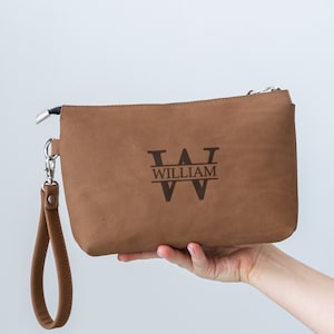 Cartera de cuero personalizada para hombre, Cartera de cuero tipo muñequera, Bolso de mano para hombre, Cartera de cuero con cremallera, Bolsa con cremallera personalizada, Cartera tipo cartera