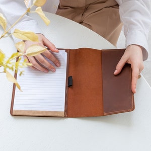 Leather notepad cover, Leather notepad holder a5, Leather notepad with pen, Personalized refillable portfolio, Custom notepad cover