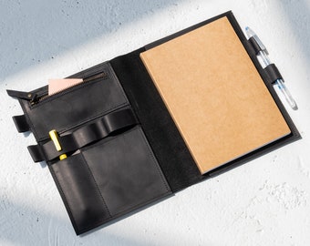 Personalisierte Leder Skizzenbuch Hülle, handgemachtes Notizbuch Cover, Leder Journal mit Taschen, Skizzenbuch Hülle, Reise-Notizbuchhülle, Journal Hülle