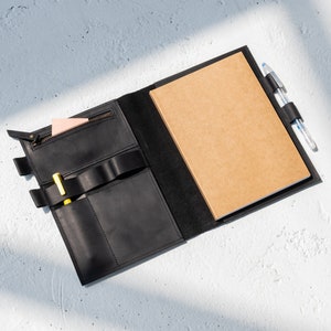 Leather notebook cover with pen holder,Notebook cover with pocket,Leather notebook organizer,Engraved notebook holder,Leather notebook case