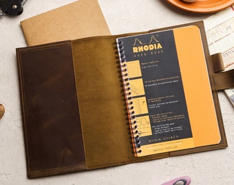 Leather rhodia notebook cover, Rhodia A5 cover, Custom notebook cover, Leather notebook cover A4, Handmade notebook cover, Notebook case