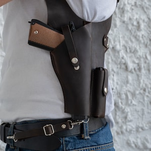 Colt 1911 holster, Custom gun holster, Leather shoulder gun holster, Underarm gun holster, Leather gun holder, Leather gun accessories image 7