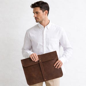 Leather Document Holder A4, Crazy Horse Leather Portfolio, Personalized Folder, Custom Initials, Minimalist Business Organizer