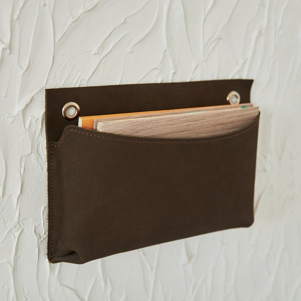 Wall mount mail sorter for dad, Leather mail organizer, Hanging mail organizer, Wall pocket organizer, Magazine holder wall