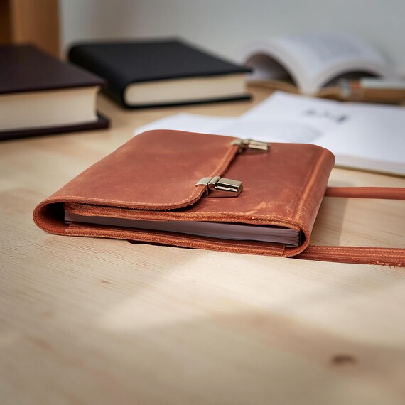 A5 Leather Sketchbook Purse With Strap, Crossbody Drawing Notebook