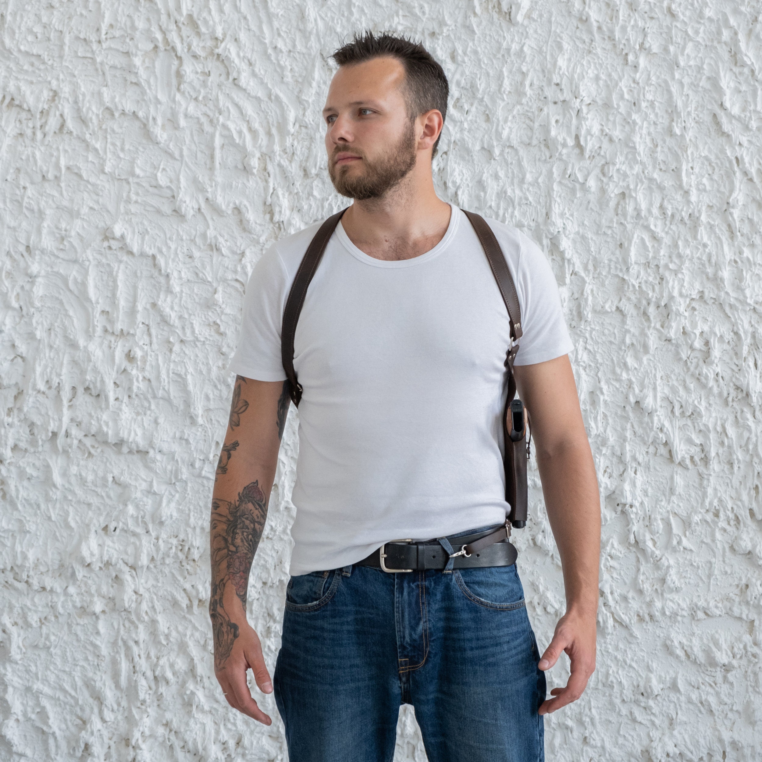 Colt 1911 holster, Custom gun holster, Leather shoulder gun holster, Underarm gun holster, Leather gun holder, Leather gun accessories