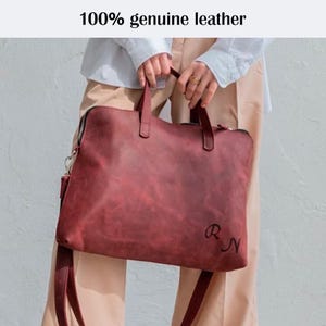 Personalisierte Laptoptaschen für Damen, Laptoparbeitstasche Frauen, große Arbeitstasche, Laptophandtasche, Schulterlaptoptasche, weinrote Ledertasche einzigartig