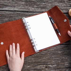 Capa de fichário personalizada, fichário de planejador recarregável, fichário de couro a4, capa de fichário A5, fichário de 3 argolas, diário de couro recarregável a5