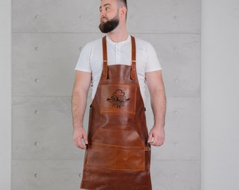 Leather apron with logo, Leather chef apron, Monogrammed apron, Custom cooking apron men, Leather barber apron, Handmade apron for men