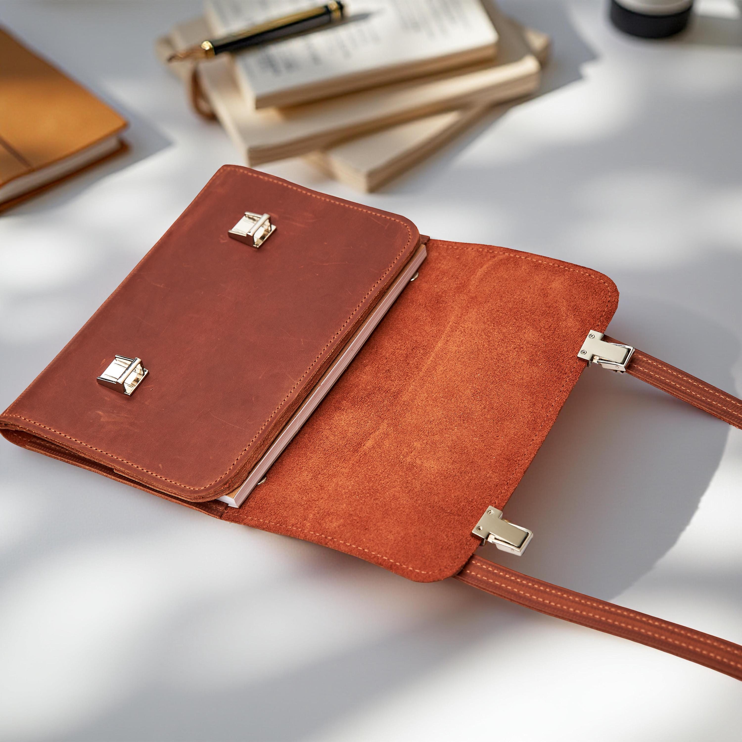 A5 Leather Sketchbook Purse With Strap, Crossbody Drawing Notebook