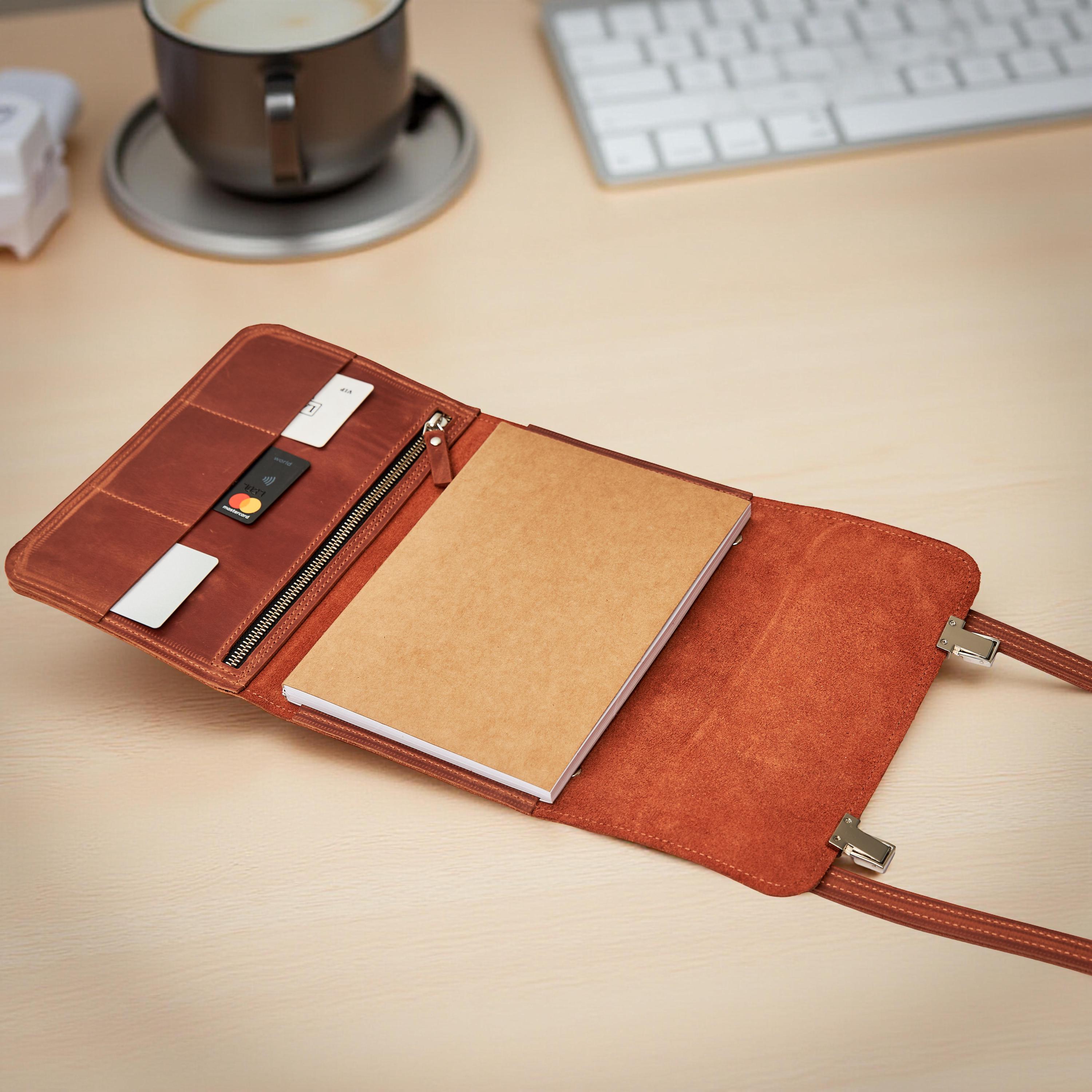 A5 Leather Sketchbook Purse With Strap, Crossbody Drawing Notebook