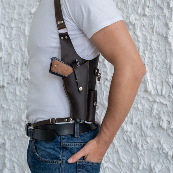 Colt 1911 holster, Custom gun holster, Leather shoulder gun holster, Underarm gun holster, Leather gun holder, Leather gun accessories