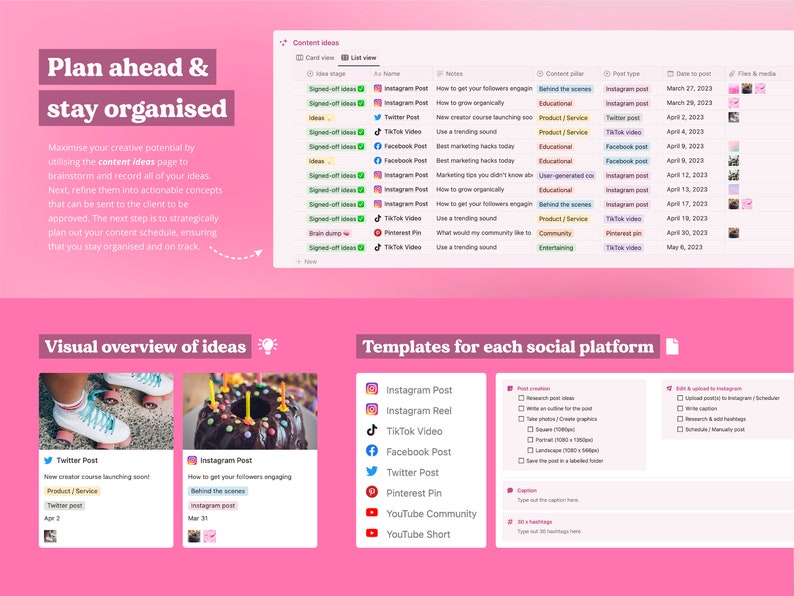 Notion Template Social Media Planner Content Calendar Notion, Social