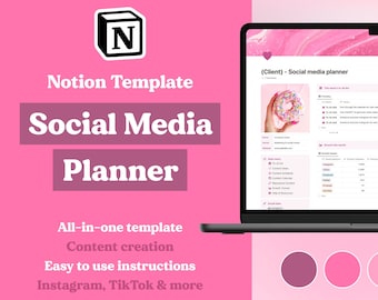 Notion Template Social Media Planner | Content calendar notion, social media notion, marketing planner, content planner, instagram planner