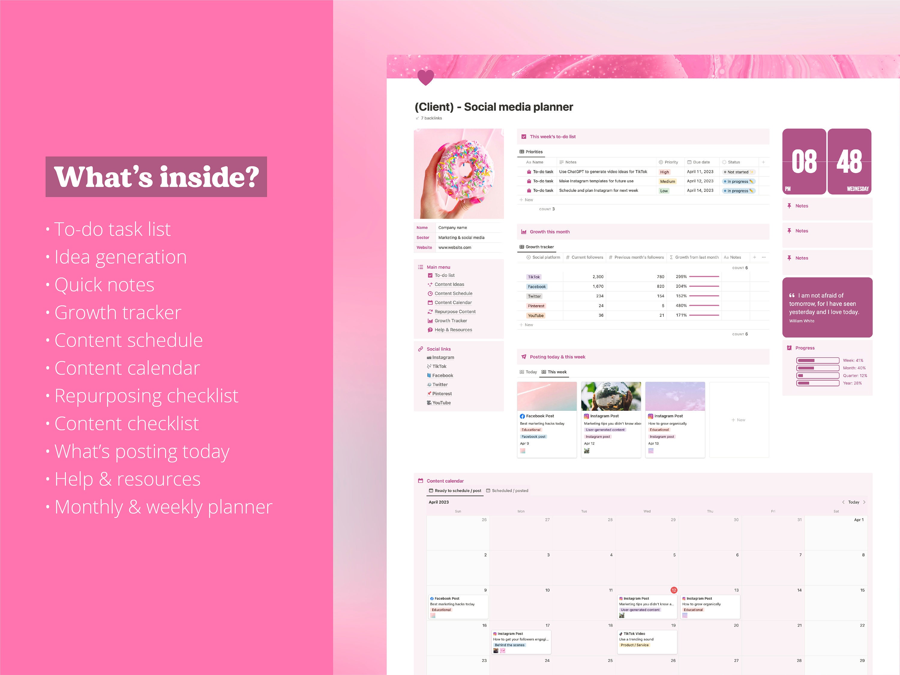 Notion Template Social Media Planner | Content Calendar Notion, Social ...