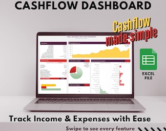 Dashboard del flusso di cassa per piccole imprese: Excel e Fogli Google (download digitale)