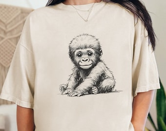 Baby Gorilla Sketch Graphic Tee, Primate Lover Shirt