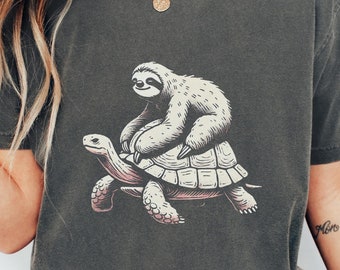 Sloth Riding Turtle T-Shirt, Cute Animal Graphic Tee