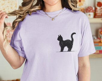Black Cat T-Shirt: Comfort Colors Feline Art Tee