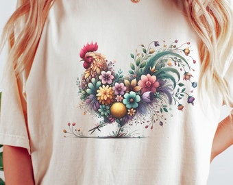 Comfort Colors Floral Rooster Shirt - Farmhouse Chic Tee