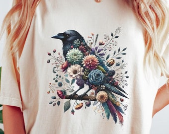 Comfort Colors Floral Raven Shirt - Gothic Bird Tee