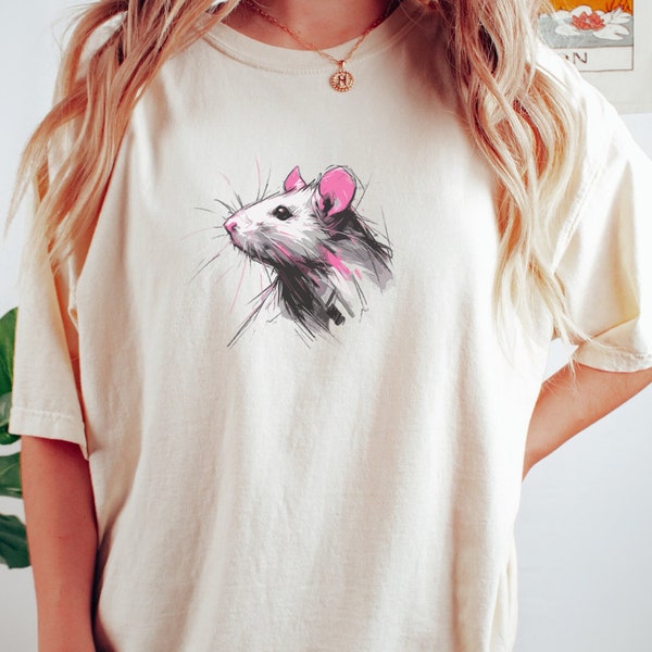 Ratten-Shirt, Ratten-Liebhaber-Geschenk T-Shirt, Tierliebhaber-T-Shirt, Haustier-Shirts, Nagetier-Oberteil, Artsy buntes Mausratten-Skizzen-Shirt, Trending Geschenk