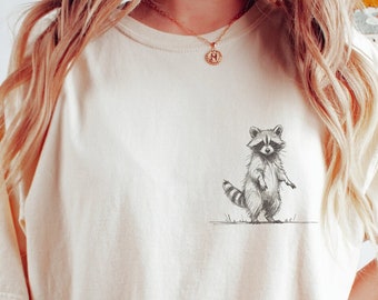 Standing Raccoon Shirt, Cute animal T-shirt, Sweet Graphic Tee, Vintage Retro Cartoon Tee, Sketch Raccoons Gift, Unisex Tshirt, Trash Panda