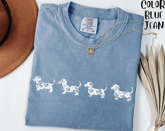 Comfort Colors Dachshund T-Shirt, Blue Toile Dachshund Shirt, Dog Mom Gift, Dachshund Shirt, Cute Doxie Tee, Wiener Dog Shirt, Dachshund Top