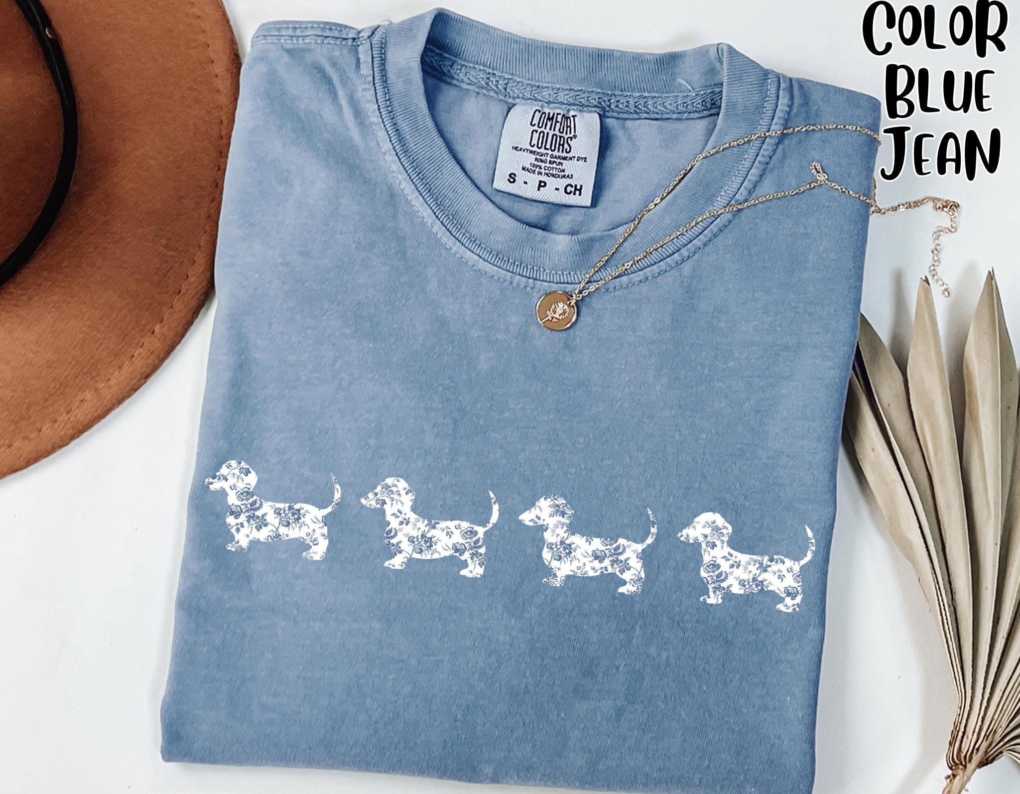 Comfort Colors Blue Toile Dachshund T-Shirt - Dog Mom Tee