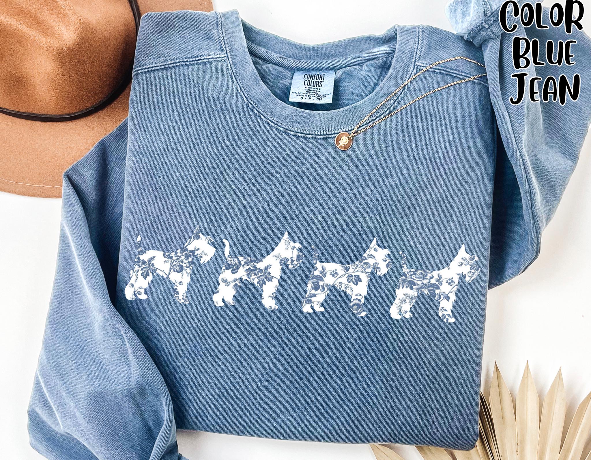 Comfort Colors Schnauzer Sweatshirt, Blue Toile Schnauzer Shirt, Dog Mom Gift, Cute Schnauzer Sweater, Schnauzie Shirt, Schnauz Pullover