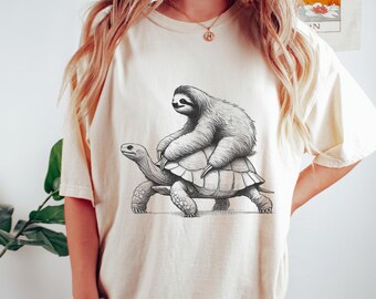 Comfort Colors Sloth Riding Turtle T-Shirt, Cute Animal Graphic Tee