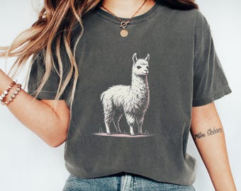 Comfort Colors Llama T-Shirt: Vintage Graphic Tee, Animal Lover Gift