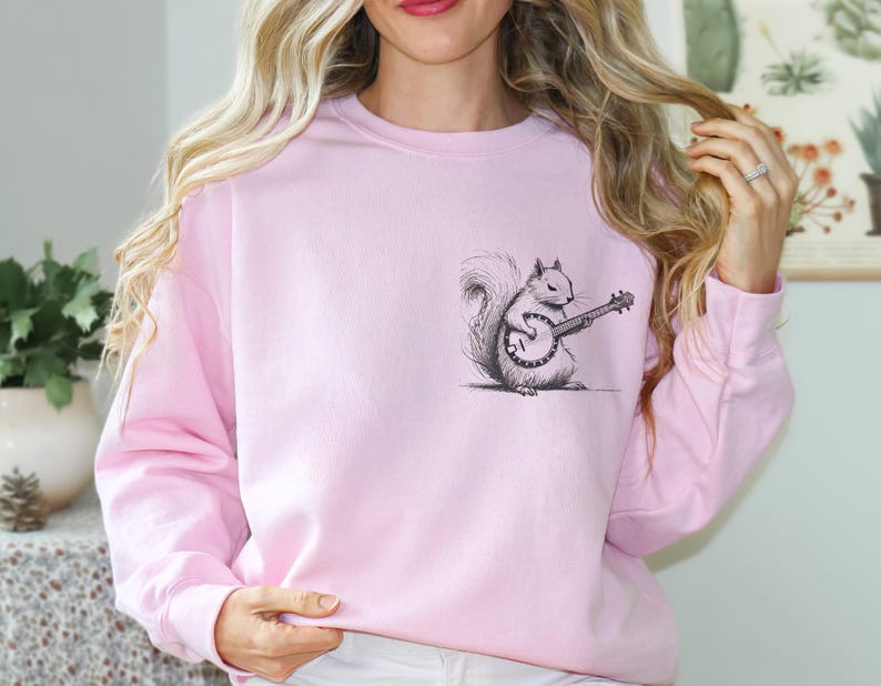 Cute Squirrel Playing Banjo Sweatshirt Adorable Animal Graphic Pullover