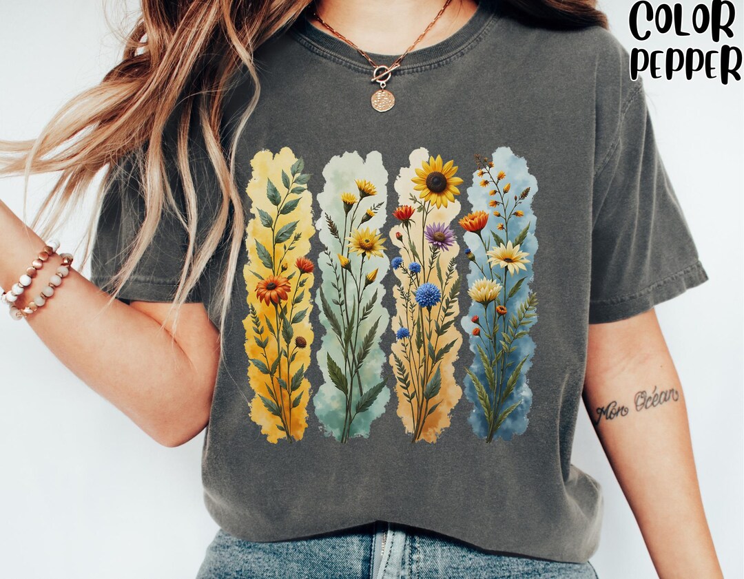 Comfort Colors Wildflower T-shirt: Watercolor Floral Botanical Tee - Etsy