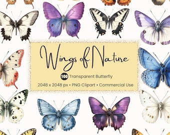 100 Realistic Butterfly Clipart PNG Bundle • Transparent Wings of Nature • Digital Insects Illustration • Commercial Use
